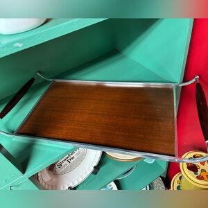 Large wooden and metal serving tray